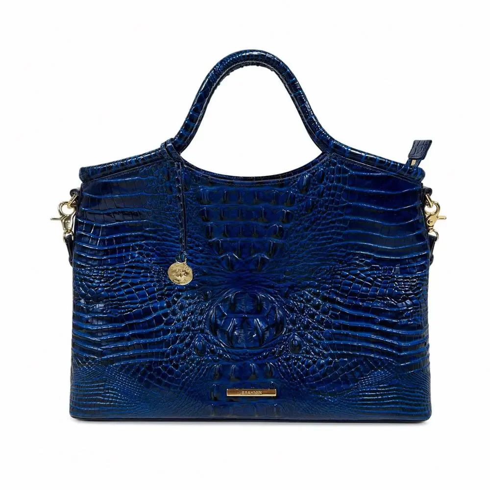Brahmin Elaine Melbourne Leather Satchel Bag Sapphire Blue